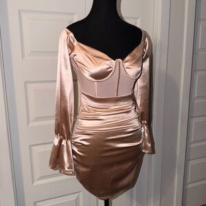 PrettyLittleThing Satin Corset Mini Dress – Blush Pink (XS)